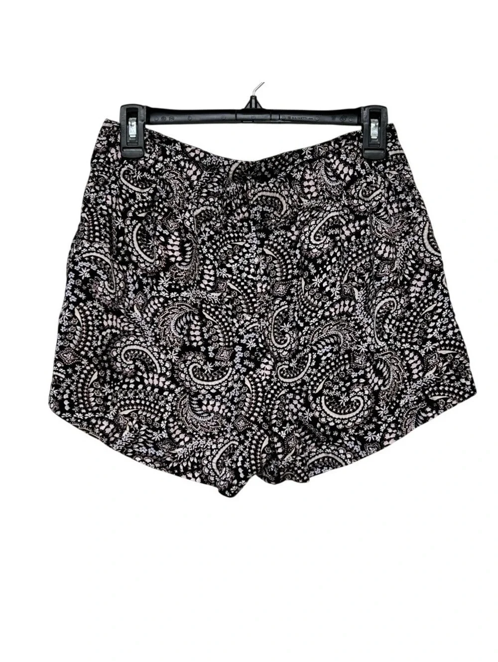 LOFT Women's Black White Paisley Linen Blend Pleated Pull On Shorts Size S